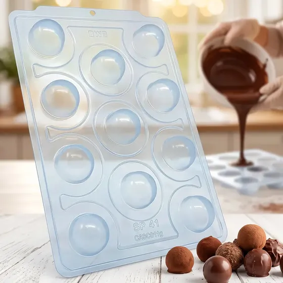 Forma Silicone 3 Partes Para Trufa Pequena 45g Chocolate Confeitaria Acetado 11 Cavidades Casquinha