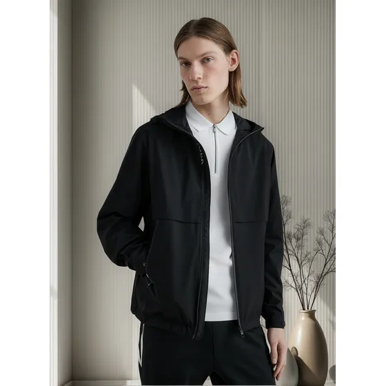 Chaqueta Th Protect Con Gorro Y Cierre Hombre Negro Tommy Hilfiger