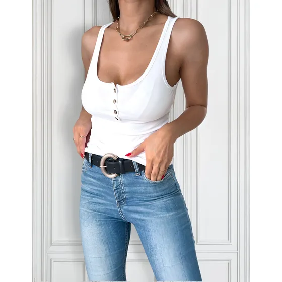 Musculosa Con Botones Color Madera Modal Viscosa Mujer