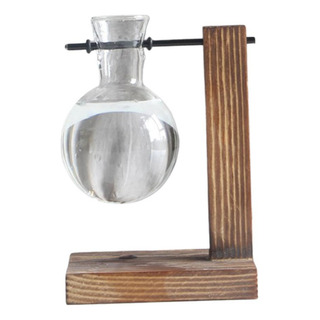 Vaso De Vidro De Mesa Er Bulb Com Suporte De Madeira Retrô, Vaso De Vidro De Mesa Er Bulb Com Suporte De Madeira Retrô,