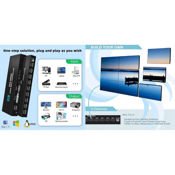 Tv Video Wall Controller 3x3 4k Hdmi