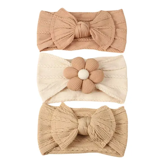 Cintillo Guagua Bebe Moño Banda Diadema Flor Beige Lazo Pack