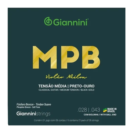 Encordoamento Giannini Mpb Violão Nylon Preto Ouro C/bolinha