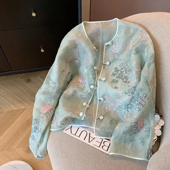 Chaqueta Tipo Cárdigan Bordada De Estilo Chino Para Mujer