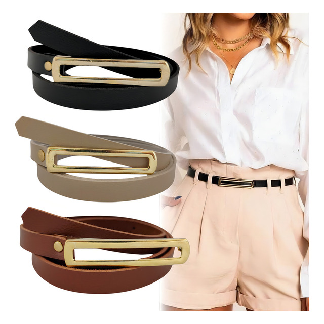 Kit 3 Cintos Feminino Fino Fivela Dourada Comprido Cor Preto/nude/marrom Desenho Do Tecido... Kit 3 Cintos Feminino Fino Fivela Dourada Comprido Cor Preto/nude/marrom Desenho Do Tecido...