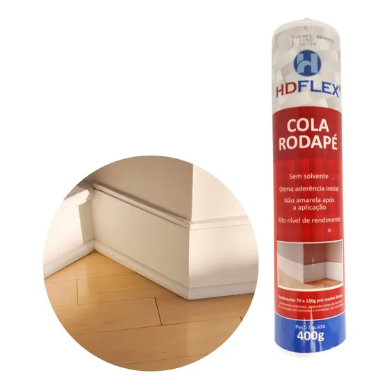 Cola Hd Flex 400g Para Rodapé Mdf, Poliestireno E Madeira