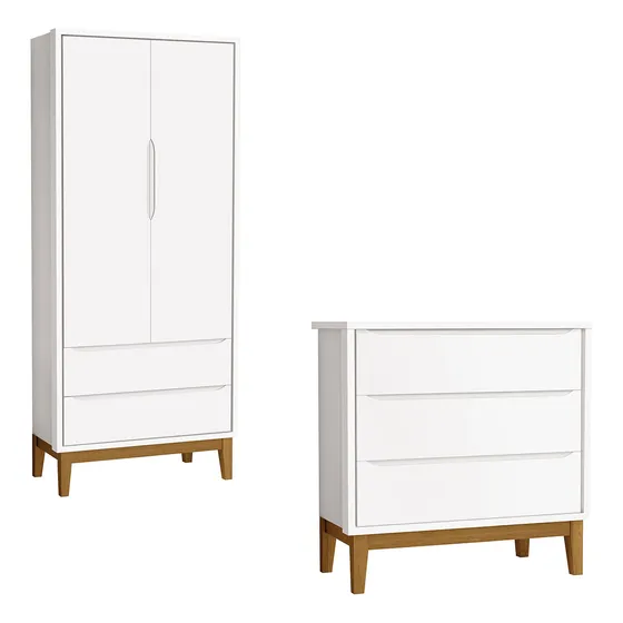 Guarda Roupa 2 Portas + Cômoda  Classic Branco Madeira