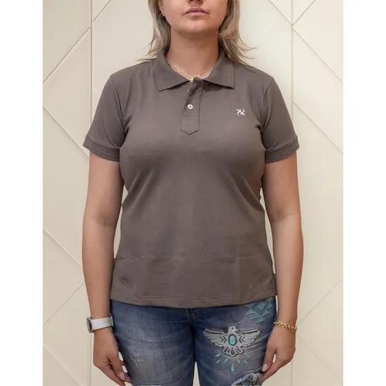 Camiseta Polo Feminina Marrom Keep Roping