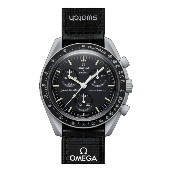 Reloj pulsera Swatch Mission to the Moon con correa de velcro color negro SO33M100