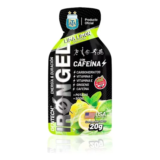 Gentech Iron Gel Con Cafeína Lima Limón Caja X6 20g Oferta!