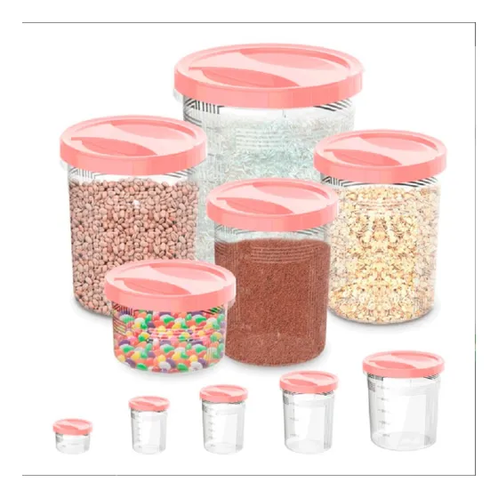 Kit Potes Porta Mantimentos Jogo 5 Potes Grande Tampa Rosca Cor Rosa