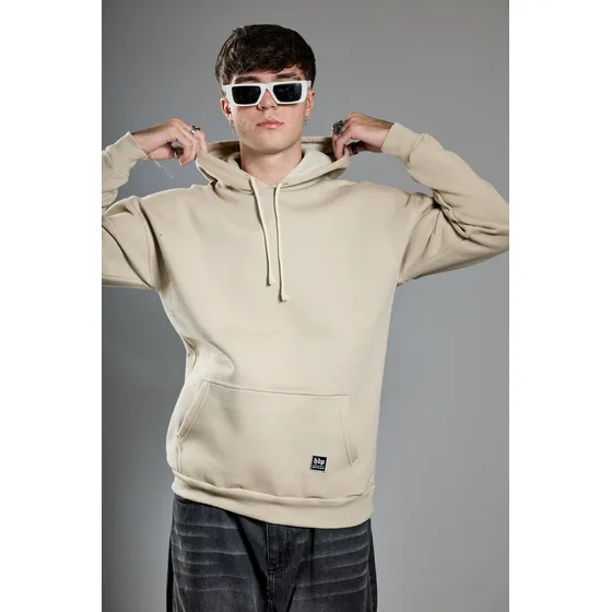Buzo Hueso De Perro Frisa Beige Oversized Liso Hombre