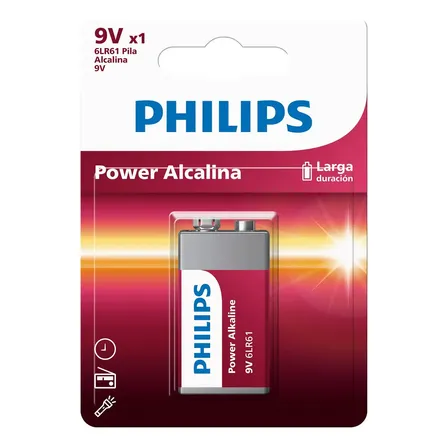 Batería Philips 9V Alcalina 6LR61P1B Rectangular 1 Unidad