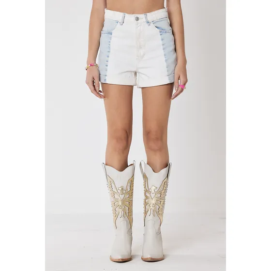 Short Jean Tiro Alto Elastizado Bi Color Dalia Scombro