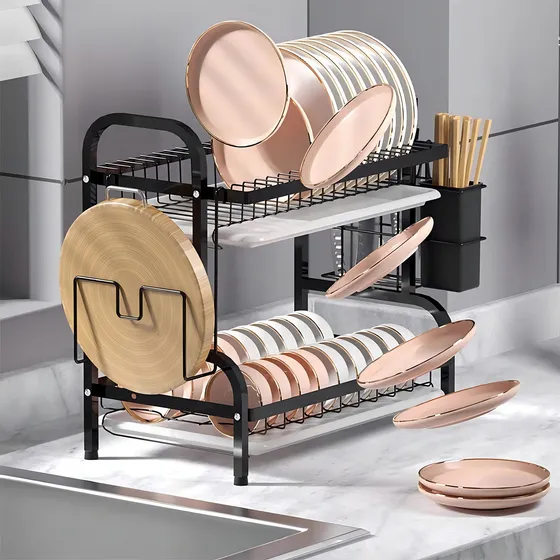 Secador Escurridor De Platos Loza Vajilla 2 Niveles Cocina Color Negro Chef Choice