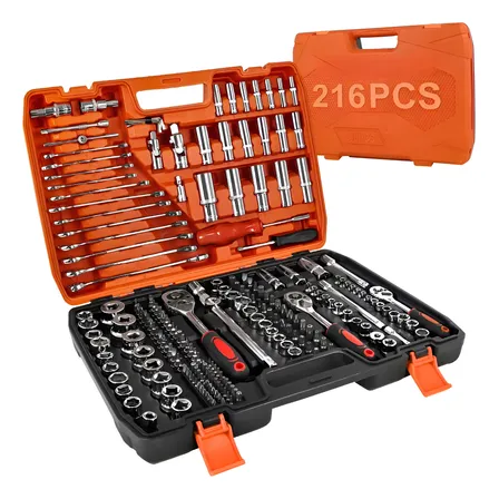 Kit Jogo De Soquete Chave Catraca 216 Pcs Aço Cr-v Vermelho Vermelho