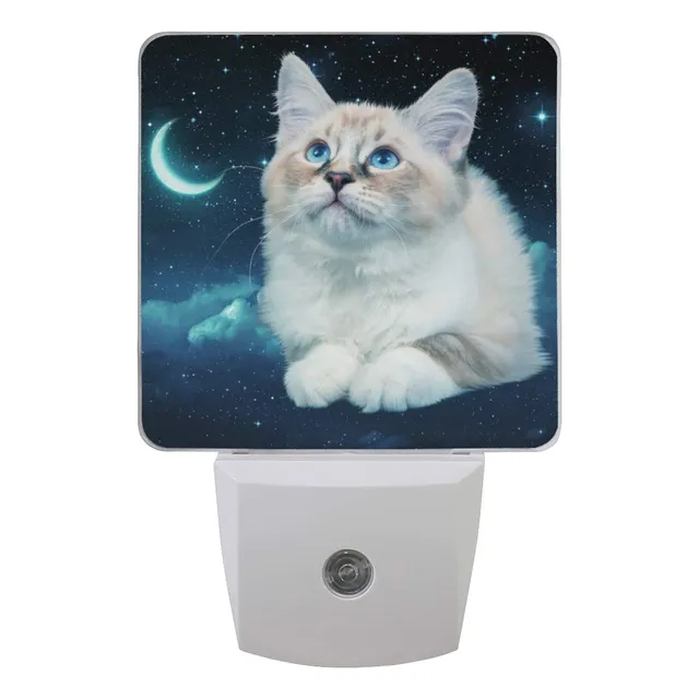 2 Luz Led Noche Estampado Gato Bosque Siberiano Cielo Luna