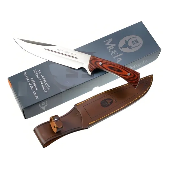 Cuchillo Muela Jabali 21e Madera Funda Caza España Color Plateado