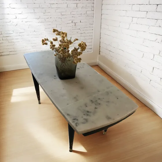 Mesa Ratona Vintage Con Marmol Blanca