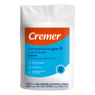 Compressa De Gaze 13 Fios Com 500 Gazes Cremer Curativo Compressa De Gaze 13 Fios Com 500 Gazes Cremer Curativo