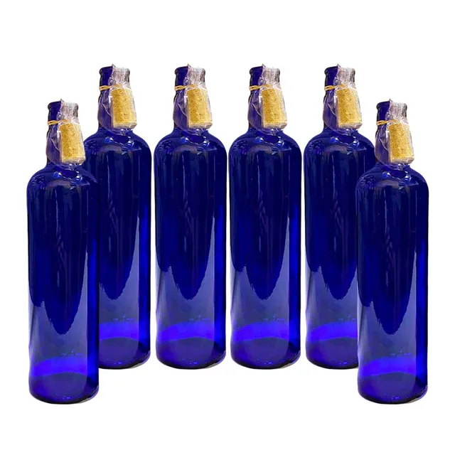 6 Botellas Vidrio Azul Hoponopono Con Corcho Agua Solarizada