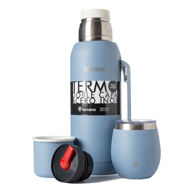 Set Termo 1lt + Mate Acero Camionero. Bombilla Regalo. 