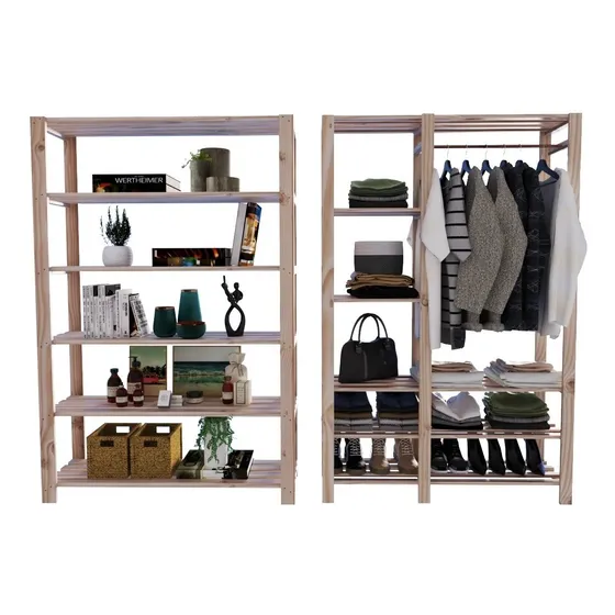 Conjunto Cabideiro Divisor Moderno Madeira Natural Vazado Lo