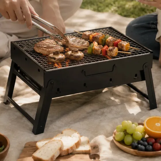 Mini Parrillera Plegable A Carbón Portátil 35x27x20cm Para Camping Asados Picnic Terraza Con Parrilla De Acero Fácil De Transportar Zovik