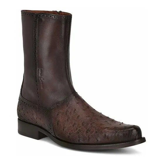 Bota Botín Cuadra Original Piel Genuina Avestruz Con Cierre