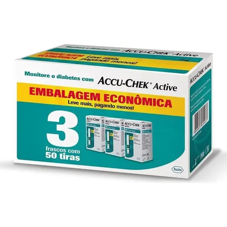 150 Tiras Fitas Accu-chek Active Controle De Glicemia 3 Caixas Com 50 Unidades