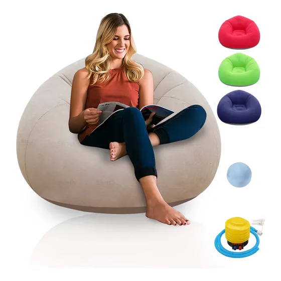 Sofá Inflable Lazy Sillón Aterciopelada Puff + Bomba