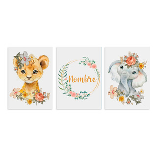 Set 3 Cuadros Personalizado Con Nombre Bebé Niña 28x40 Tigre Set 3 Cuadros Personalizado Con Nombre Bebé Niña 28x40 Tigre