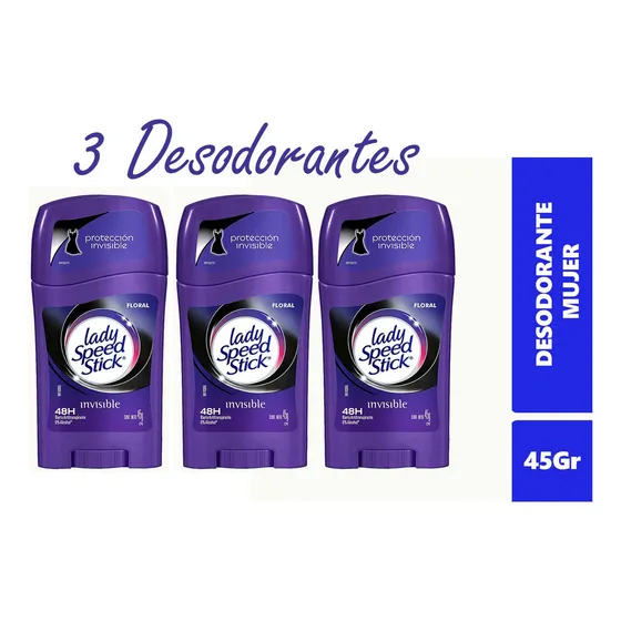 Desodorante Lady Speed Stick X 3 Barra 45g Floral Invisible