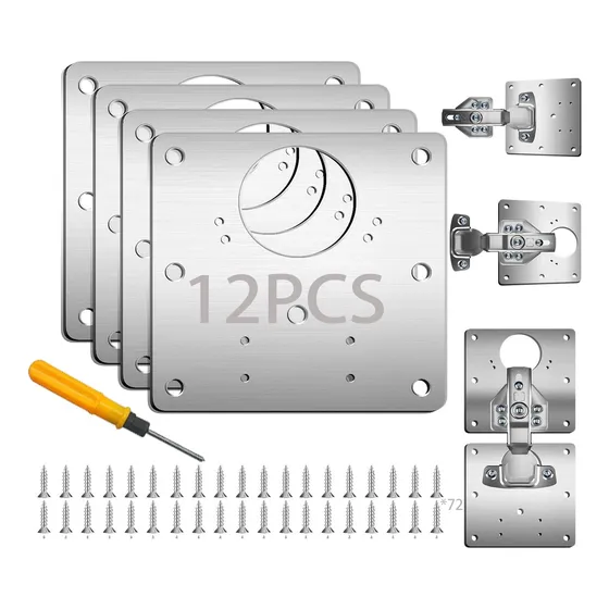 Kit De 12 Placa Reparación Bisagras Para Gabinete Armarios