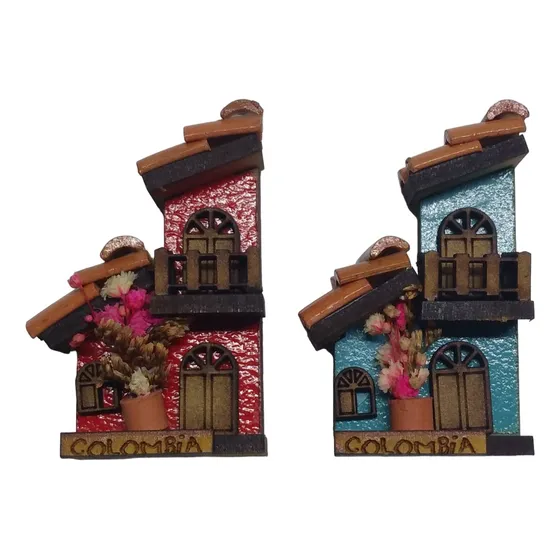 X2 Balcón Colonial - Imán Nevera Artesanía Típica Colombiana