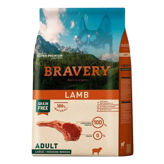 Alimento Bravery Super Premium Adult Dog Large/Medium Breeds para perro adulto de raza mediana y grande sabor cordero de 12 kg