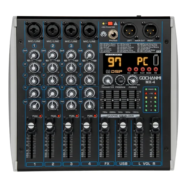 Mezcladora Audio Gc Mx4 Profesional 4 Canales 99 Efectos Dsp
