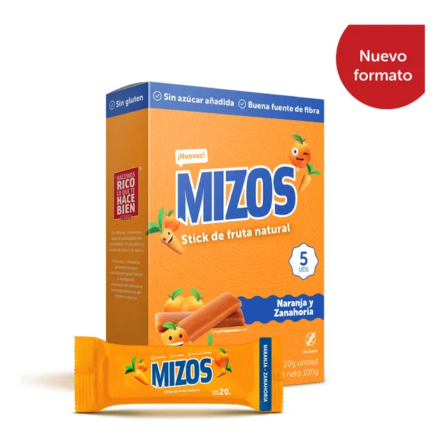 Stick De Fruta Mizos Naranja Zanahoria 20 Grs. - 5 Uds.
