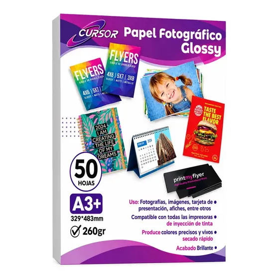 Papel Fotografico Glossy A3+ 260g 50h Cursor Color Blanco