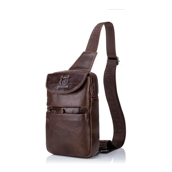 Bullcaptain - Mochila Cruzada De Cuero Mate Xb-098-cf Café