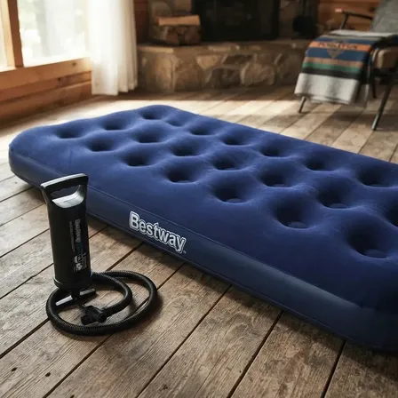 Colchon Inflable 1 Plaza Con Inflador Manual Bestway Color Azul