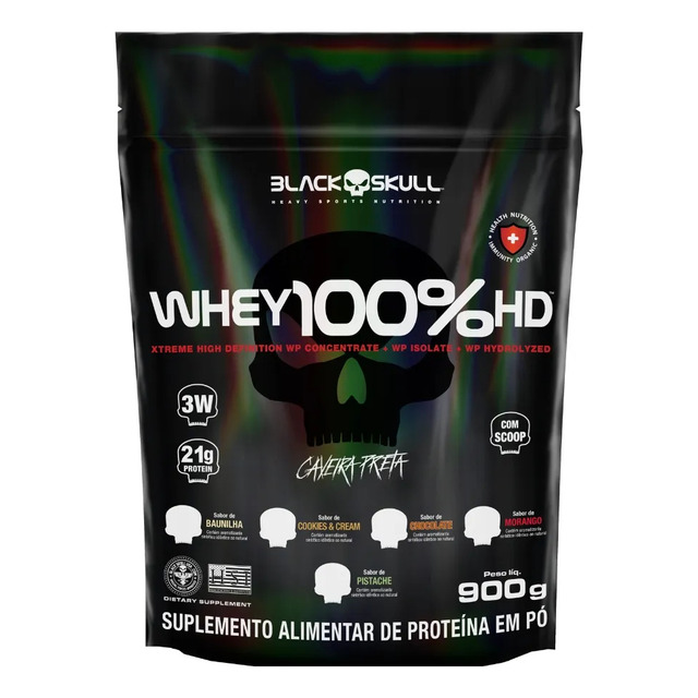 Suplemento En Pó Black Skull Whey Protein Massa Muscular Proteína De Whey 100% Hd Sabor Ch...