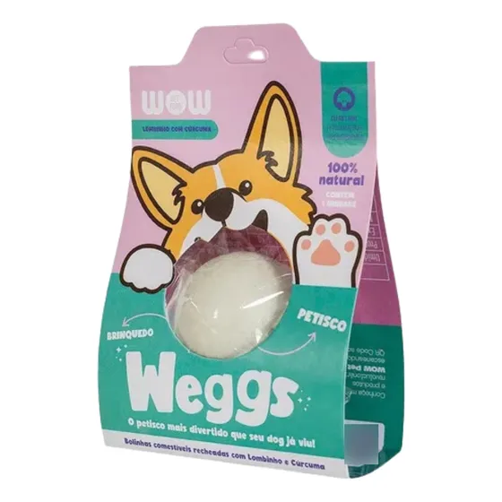 Bolinha Petisco Natural Comestível Lombo Curcuma Weggs Wow