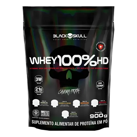 Suplemento Em Pó Black Skull Whey Protein Massa Muscular Proteína De Whey 100% Hd Sabor Baunilha X 900g