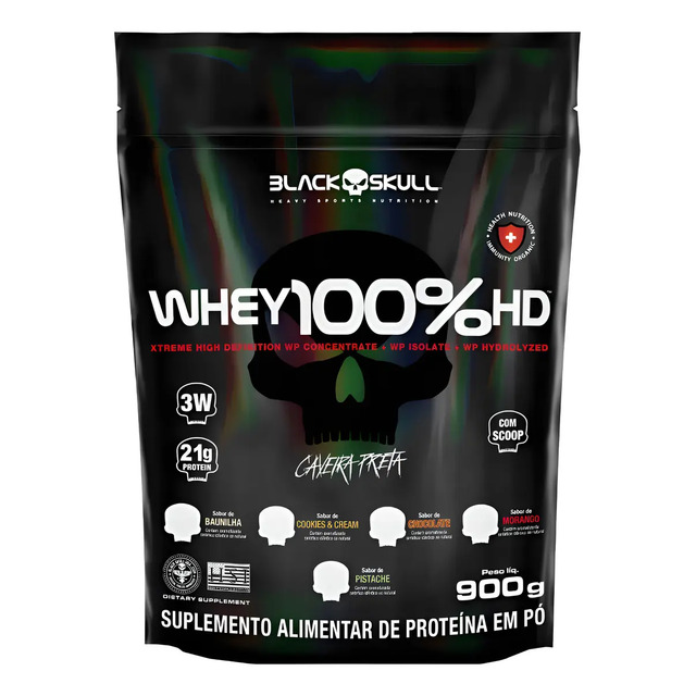 Suplemento Em Pó Black Skull Whey Protein Massa Muscular Proteína De Whey 100% Hd Sabor Ba...
