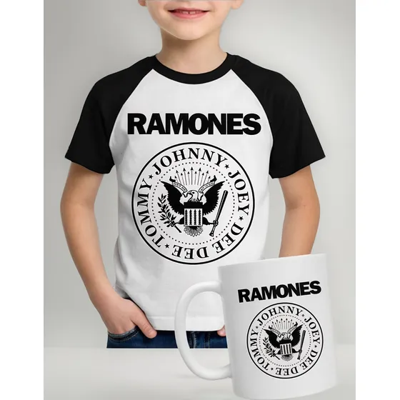 Kit Camiseta Raglan + Caneca Banda De Rock Ramones Geek