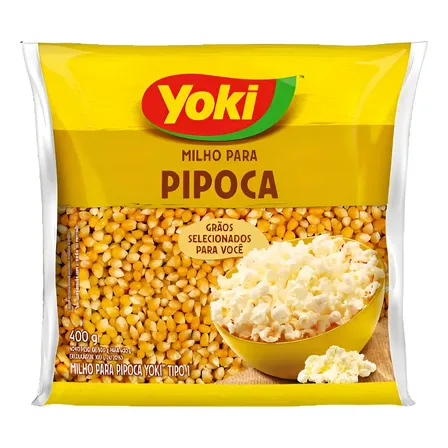 Milho Para Pipoca Yoki Tipo 1 Pacote 400g  Grãos Selecionados, Alta Explosão, Ideal Para Pipoca Caseira Crocante E Saborosa