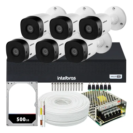 Kit Cftv Intelbras 6 Câmeras Vhl 1220 Full 1080p Mhdx 1108c