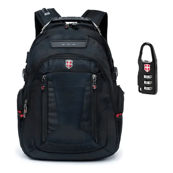 Mochila Executiva Masculina Alça Reforçada Cabo Aço Cadeado Cor Preto Desenho do tecido Liso