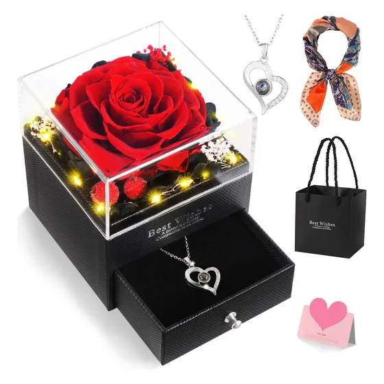 Flores Rosa Natural Eterna Y Collar De Te Amo Corazón Para Mujeres Mamá Abuela Esposa Novia En El Día De La Madre Cumpleaños San Valentín Navidad Aniversario Románticos